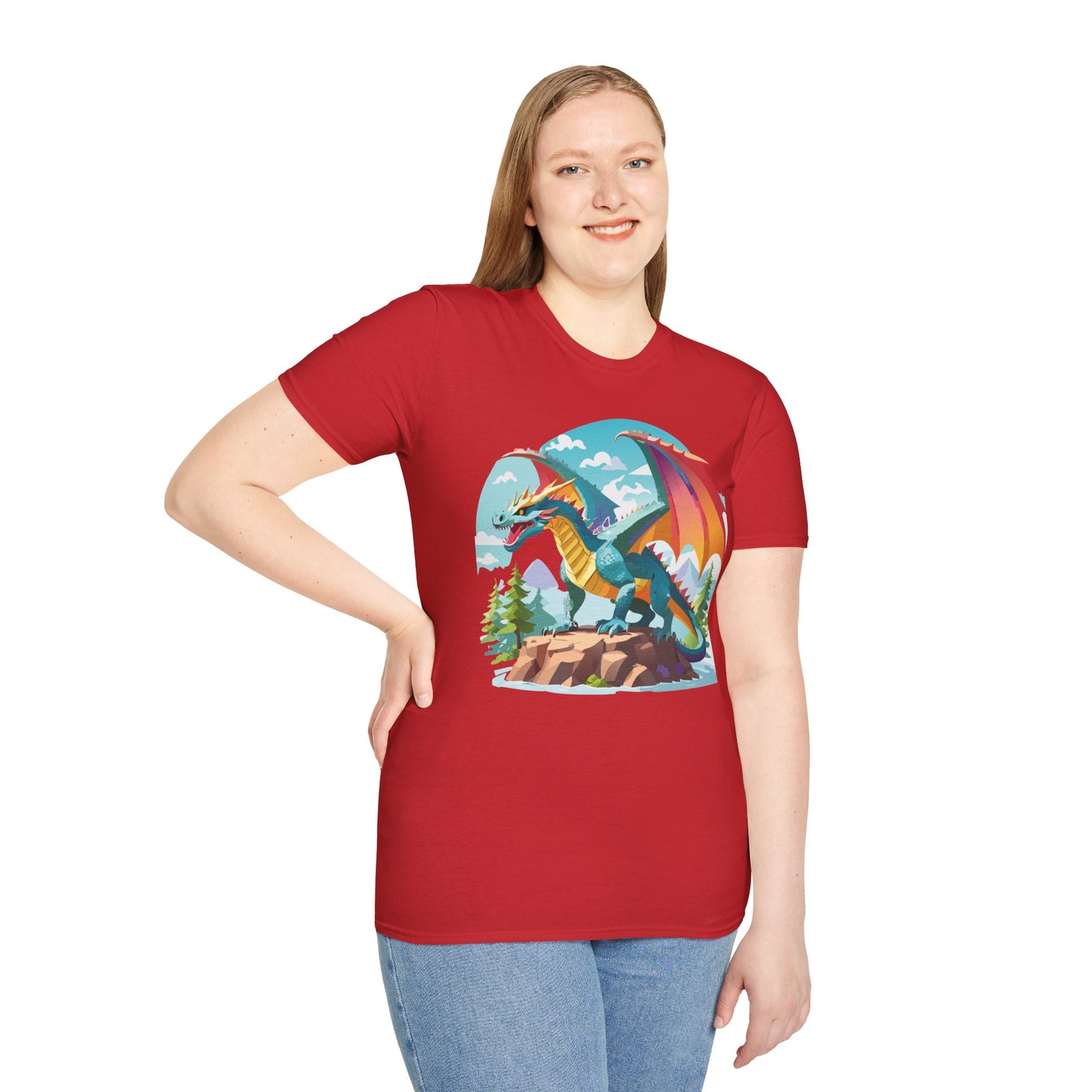 Dragon Graphic Tee Unisex Softstyle 100 Percent Ring Spun Cotton Animal Art Print Shirt
