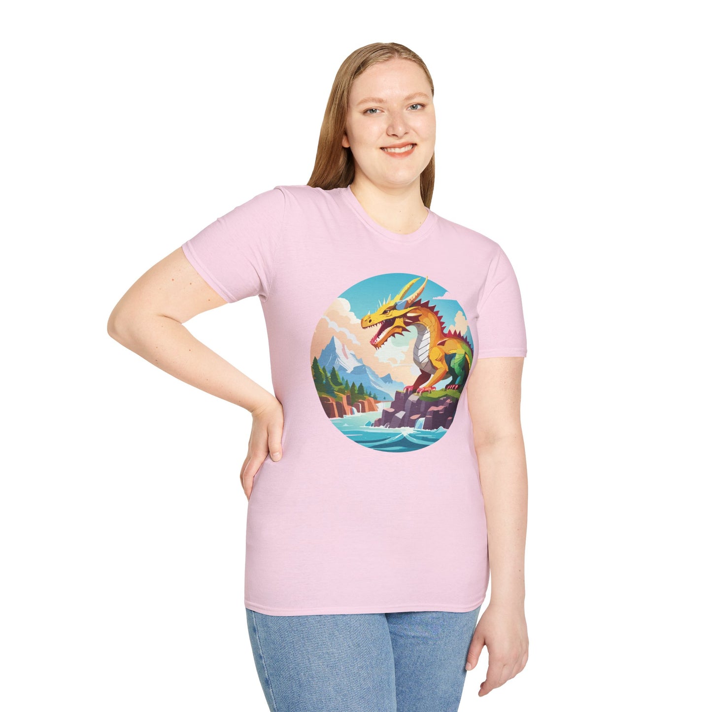 Dragon T Shirt Unisex Softstyle Cotton Tee With Colorful Animal Art Design For Everyday Wear