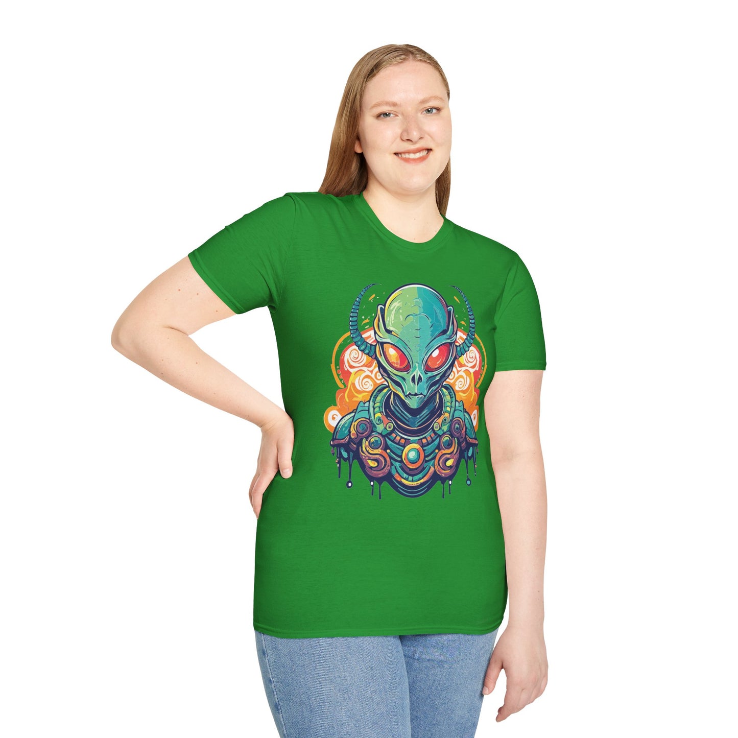 Cosmos Alien T Shirt Unisex Softstyle Cotton Tee With Space Artwork Graphic Design