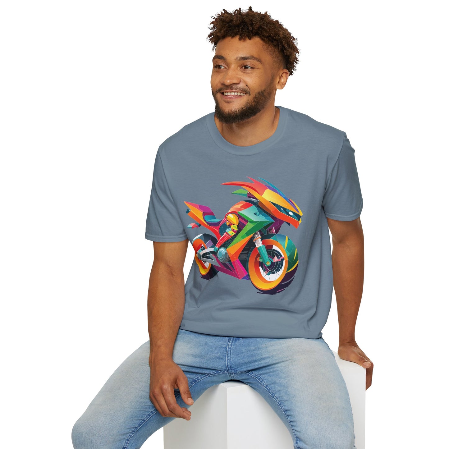 Unisex Bike T Shirt With Motorcycle Artwork Premium Cotton MTB Tee Softstyle 64000