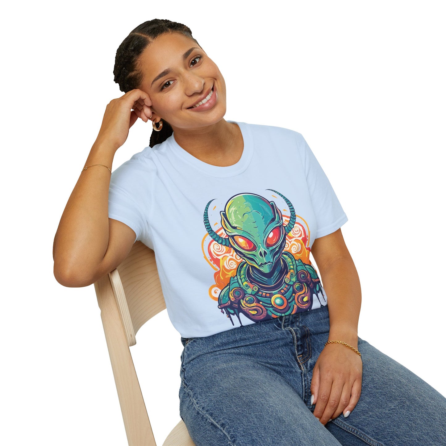 Cosmos Alien T Shirt Unisex Softstyle Cotton Tee With Space Artwork Graphic Design