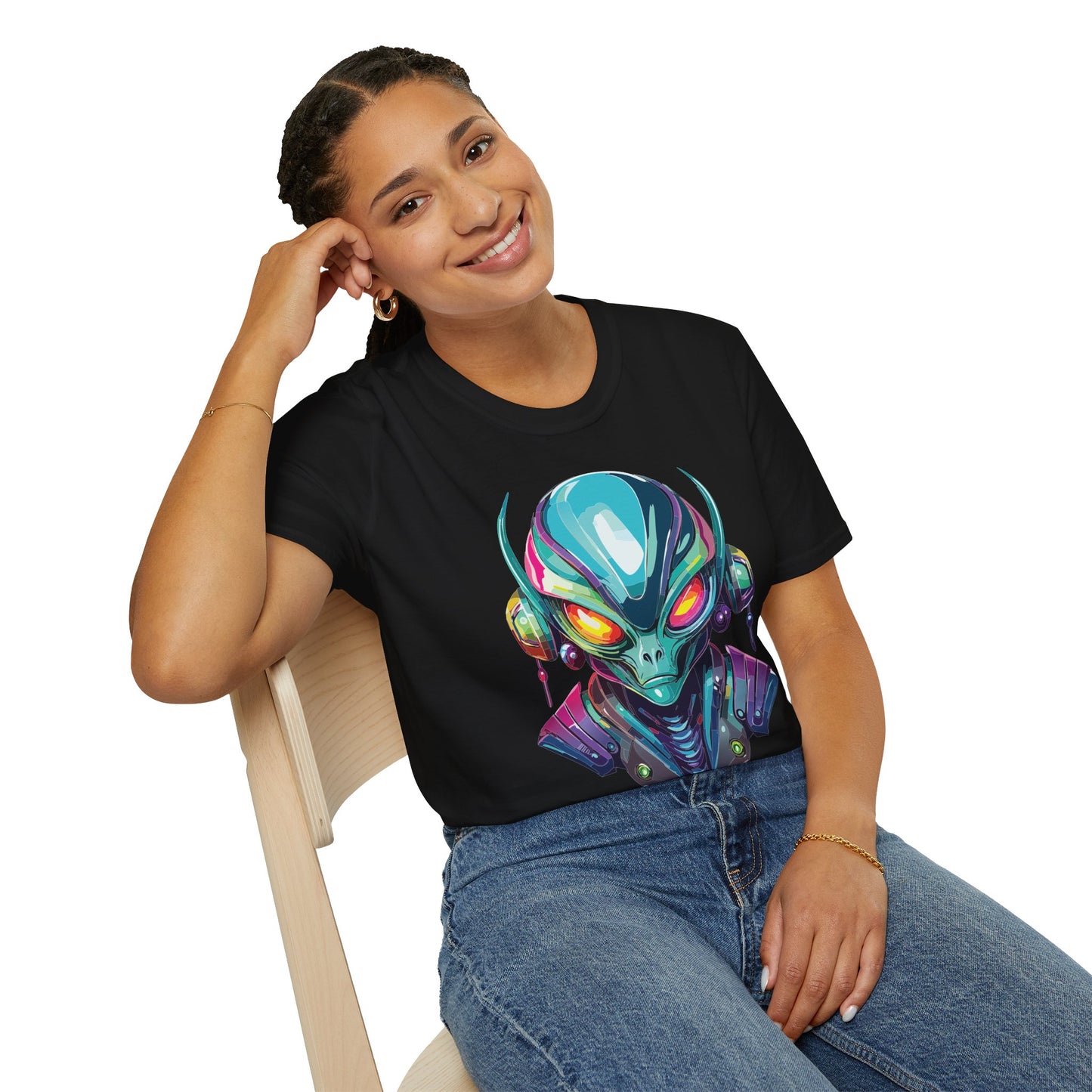 Alien Cosmos Unisex Cotton T Shirt With Alien Artwork Softstyle Ring Spun Cotton 64000