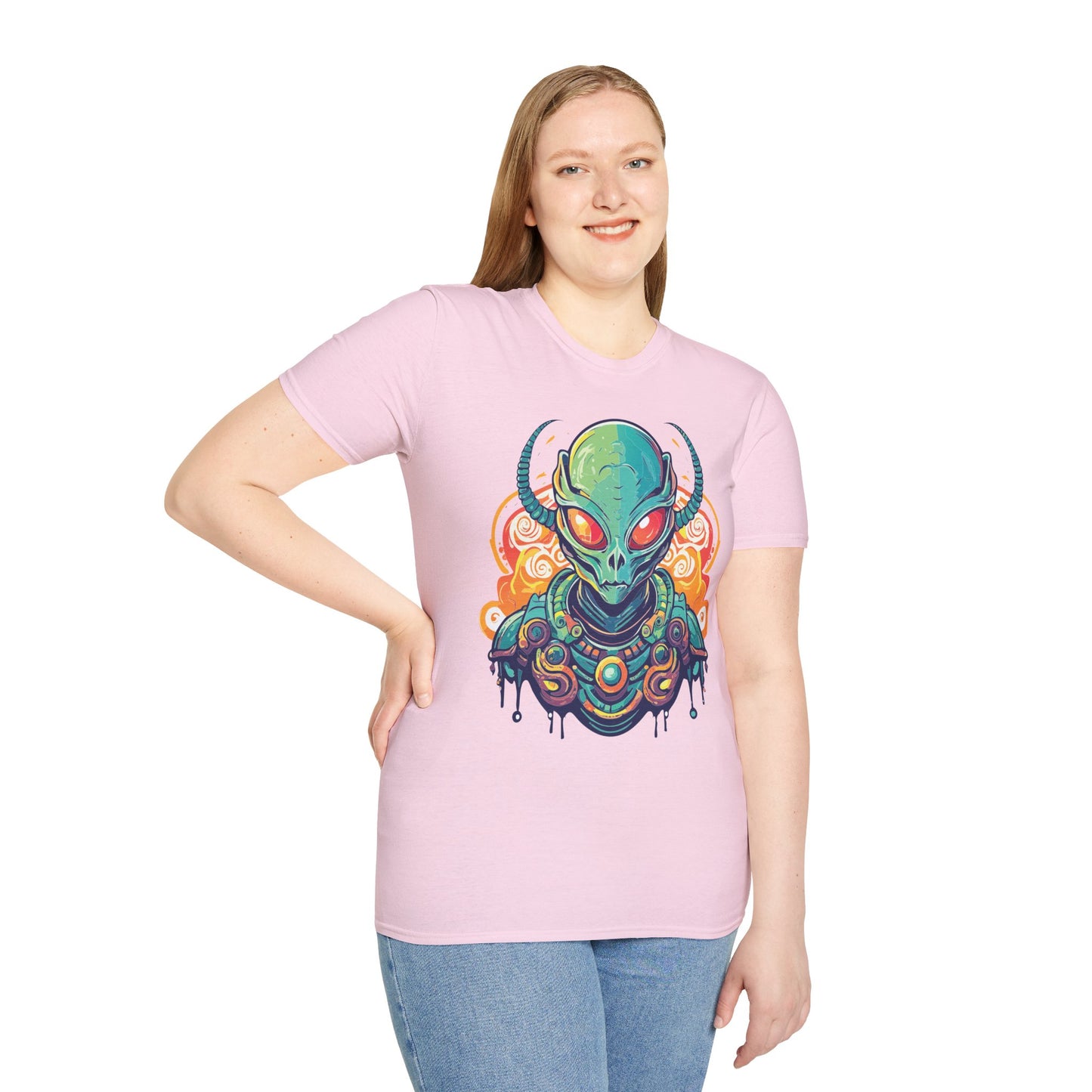Cosmos Alien T Shirt Unisex Softstyle Cotton Tee With Space Artwork Graphic Design
