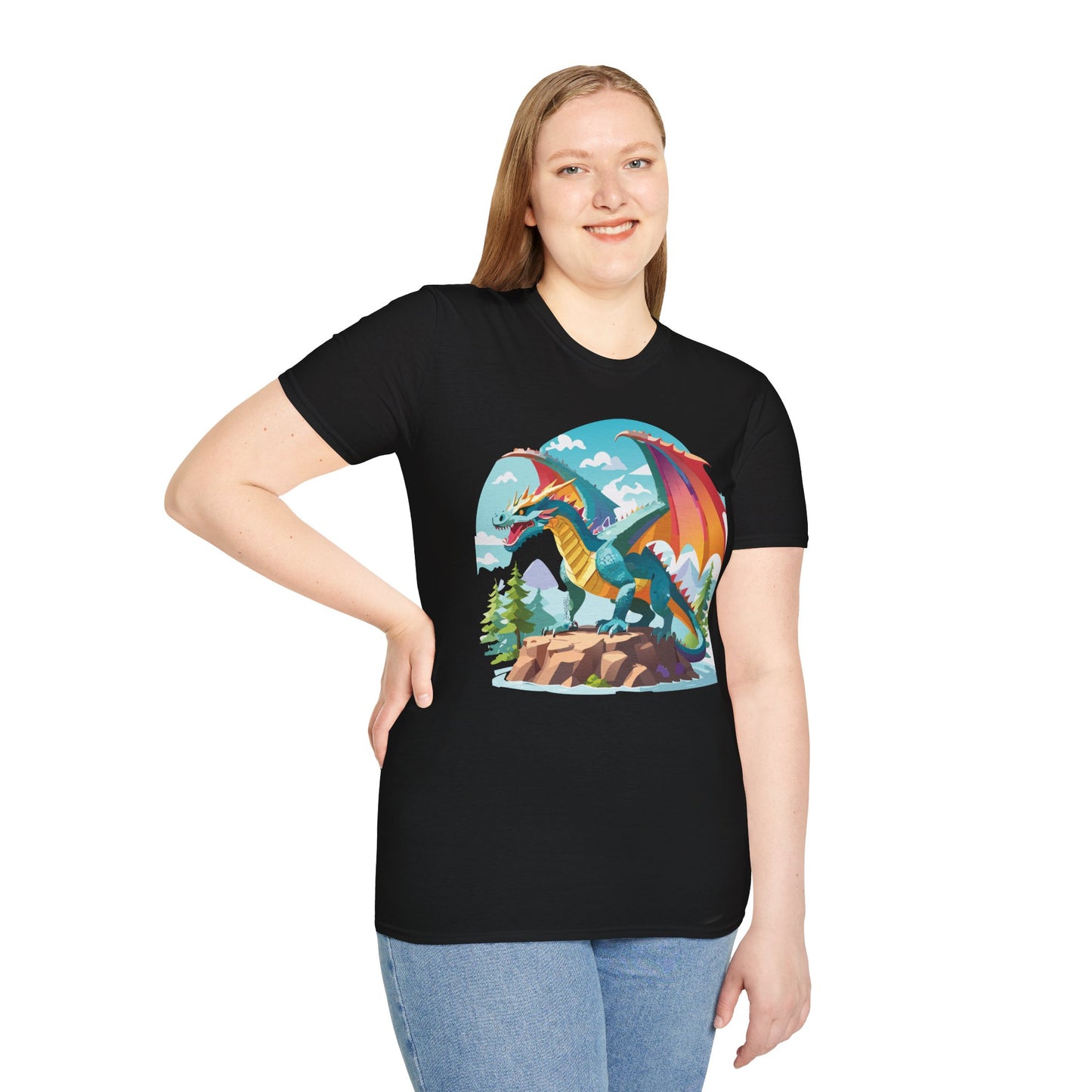 Dragon Graphic Tee Unisex Softstyle 100 Percent Ring Spun Cotton Animal Art Print Shirt