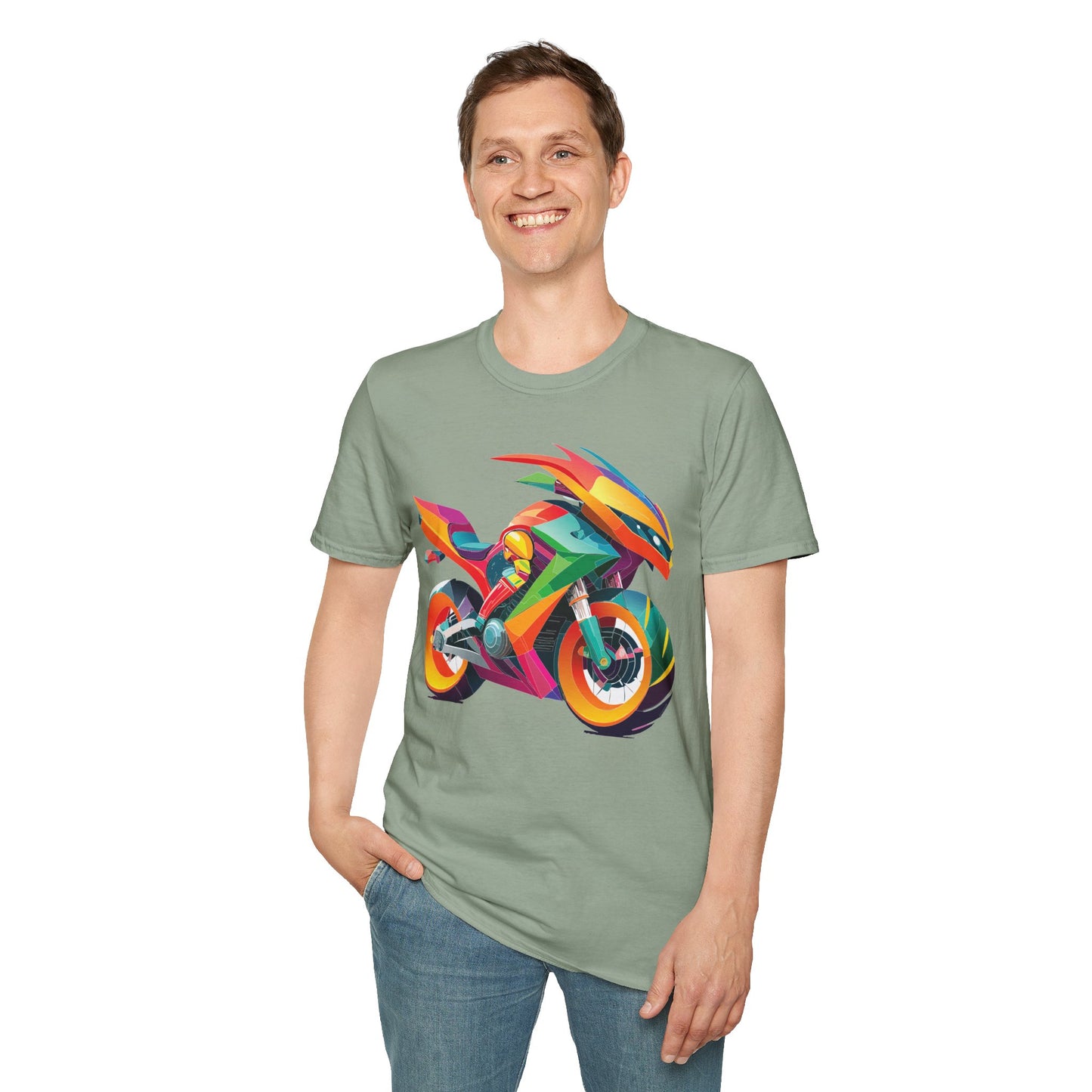 Unisex Bike T Shirt With Motorcycle Artwork Premium Cotton MTB Tee Softstyle 64000