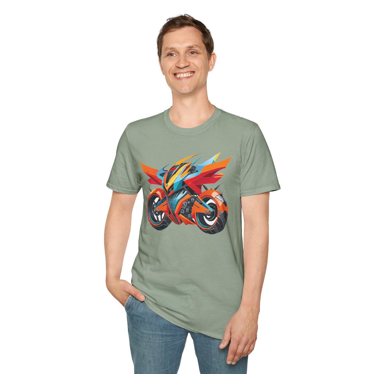 Unisex Bike T Shirt With Motorcycle Art Design Graphic Tee Softstyle 64000 Cotton