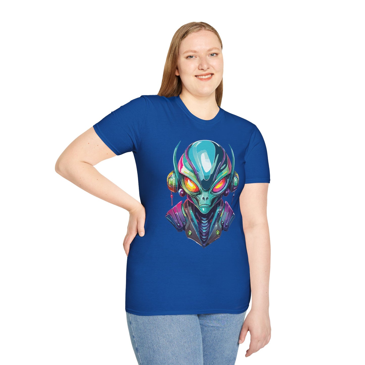 Alien Cosmos Unisex Cotton T Shirt With Alien Artwork Softstyle Ring Spun Cotton 64000