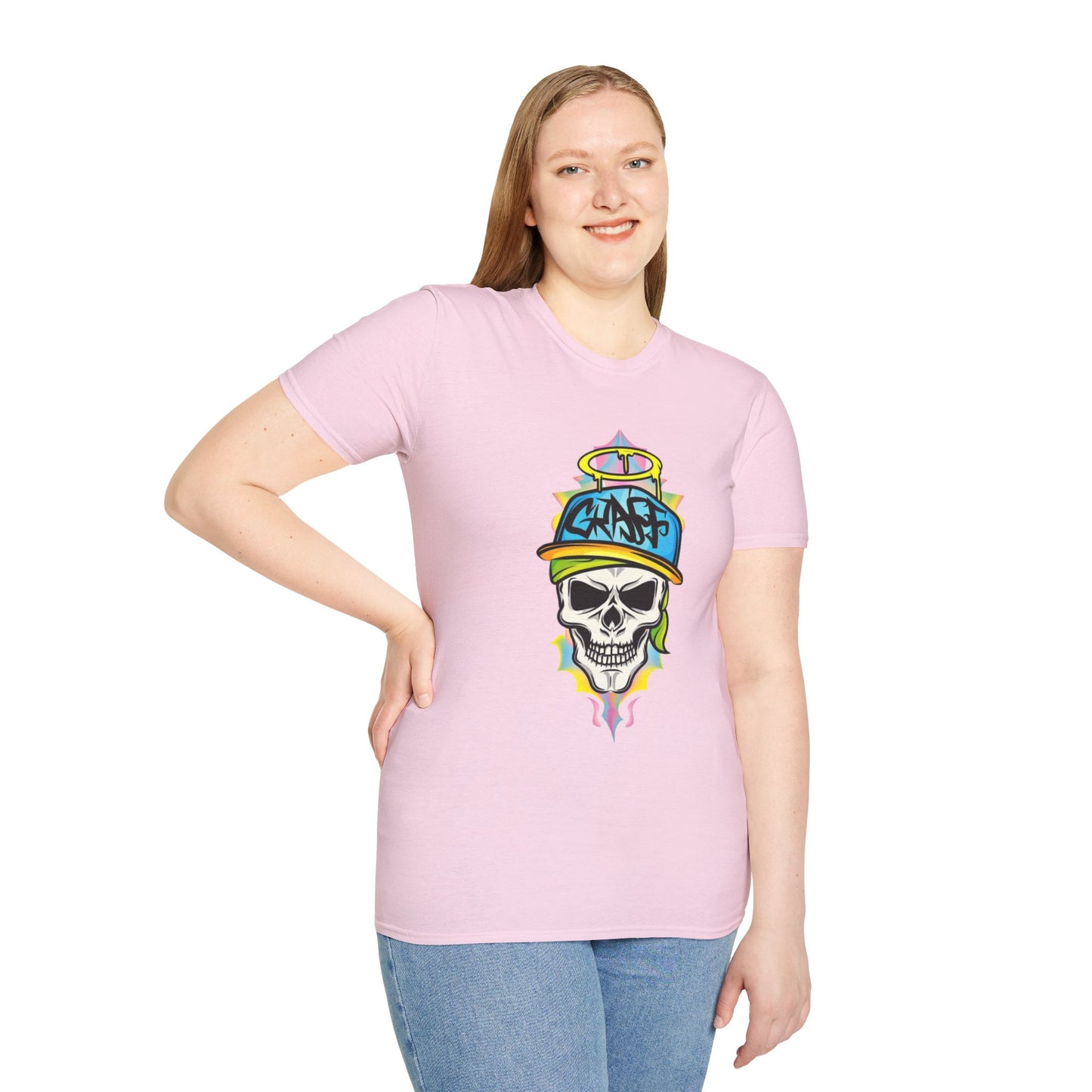 Unisex Skull Graphic Tee Shirt With Skeleton Design Softstyle 64000 100 Percent Ring Spun Cotton