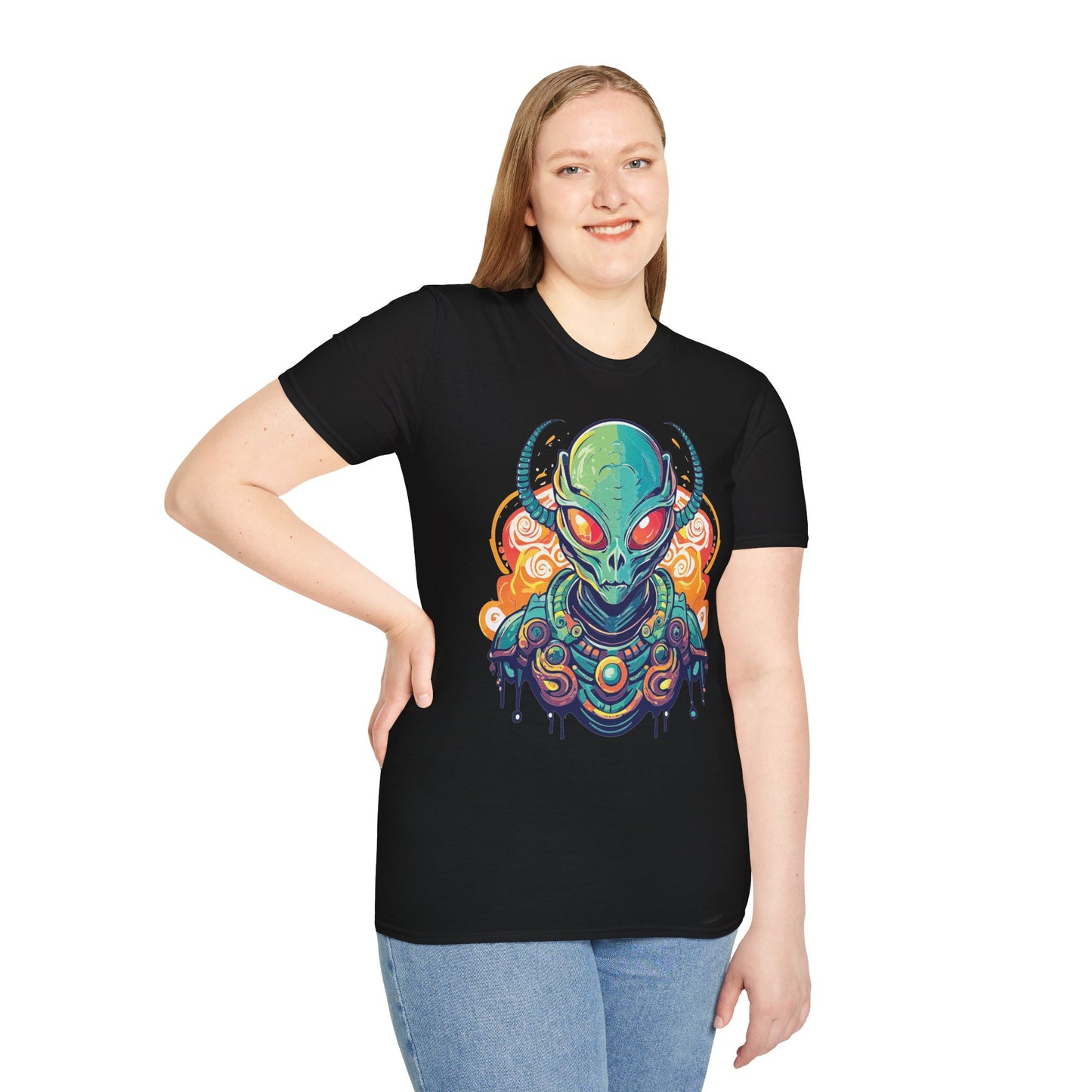 Cosmos Alien T Shirt Unisex Softstyle Cotton Tee With Space Artwork Graphic Design
