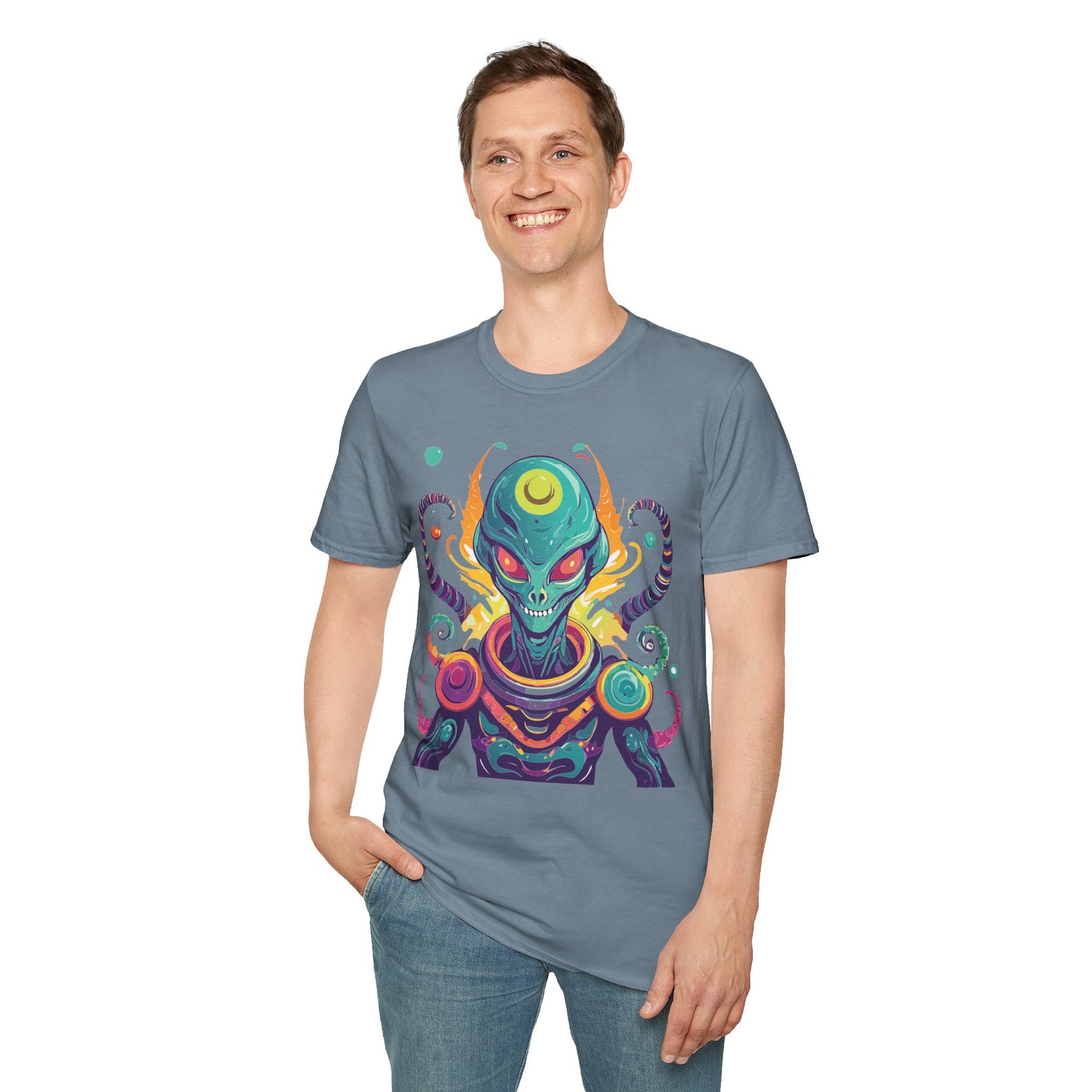 Alien Cosmos Unisex T Shirt With Aliens Design Gildan Softstyle 64000 Comfortable Lightweight Tee