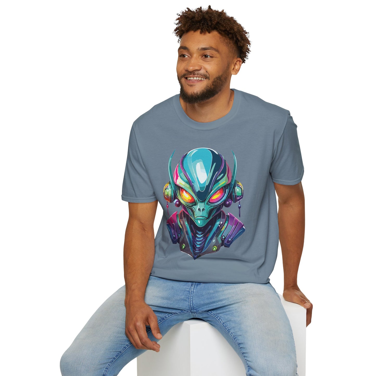 Alien Cosmos Unisex Cotton T Shirt With Alien Artwork Softstyle Ring Spun Cotton 64000