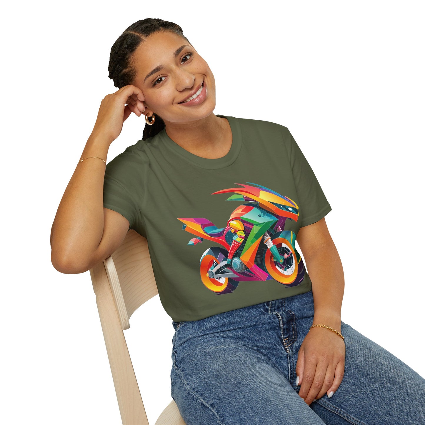 Unisex Bike T Shirt With Motorcycle Artwork Premium Cotton MTB Tee Softstyle 64000