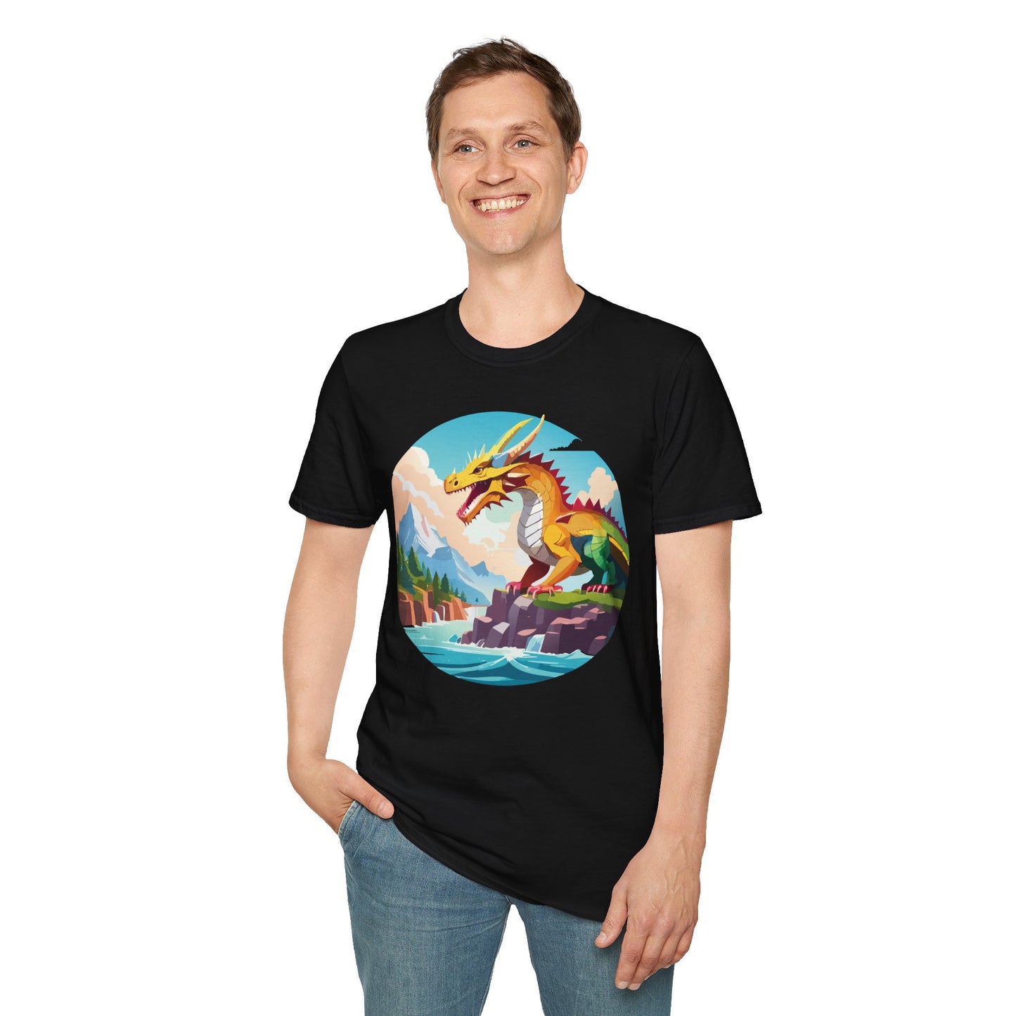 Dragon T Shirt Unisex Softstyle Cotton Tee With Colorful Animal Art Design For Everyday Wear