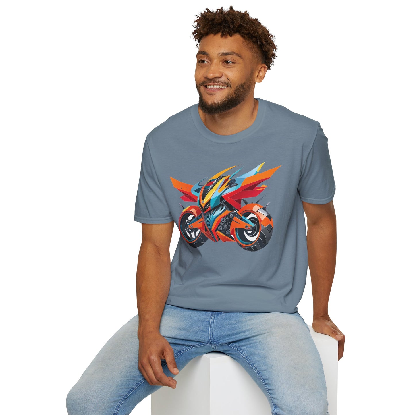 Unisex Bike T Shirt With Motorcycle Art Design Graphic Tee Softstyle 64000 Cotton