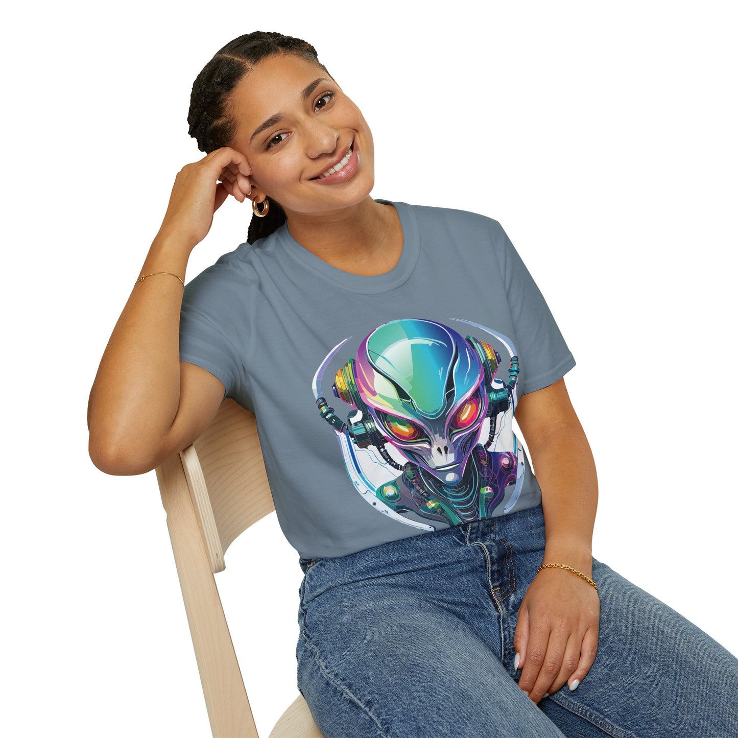 Alien Cosmos T Shirt Unisex Softstyle 64000 Tee With Alien Space Design 100 Percent Ringspun Cotton