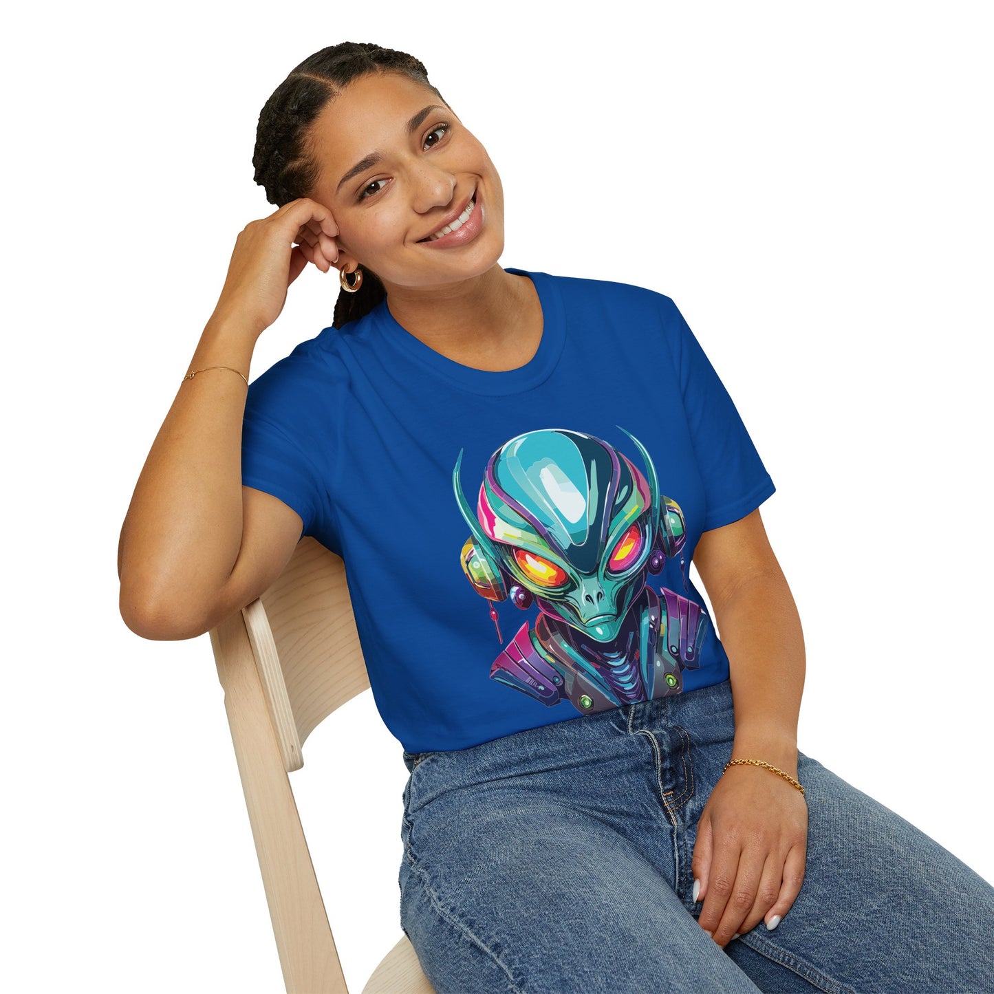 Alien Cosmos Unisex Cotton T Shirt With Alien Artwork Softstyle Ring Spun Cotton 64000