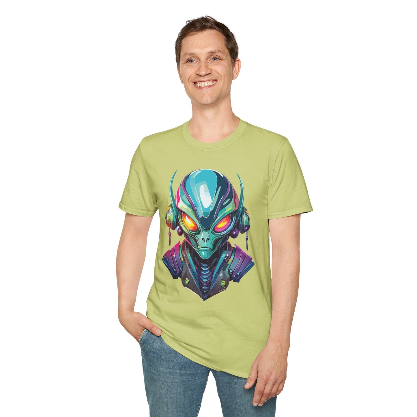 Alien Cosmos Unisex Cotton T Shirt With Alien Artwork Softstyle Ring Spun Cotton 64000