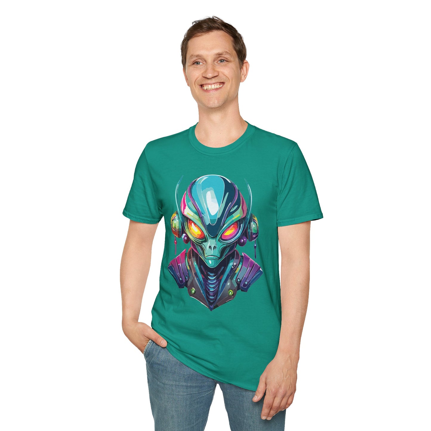 Alien Cosmos Unisex Cotton T Shirt With Alien Artwork Softstyle Ring Spun Cotton 64000