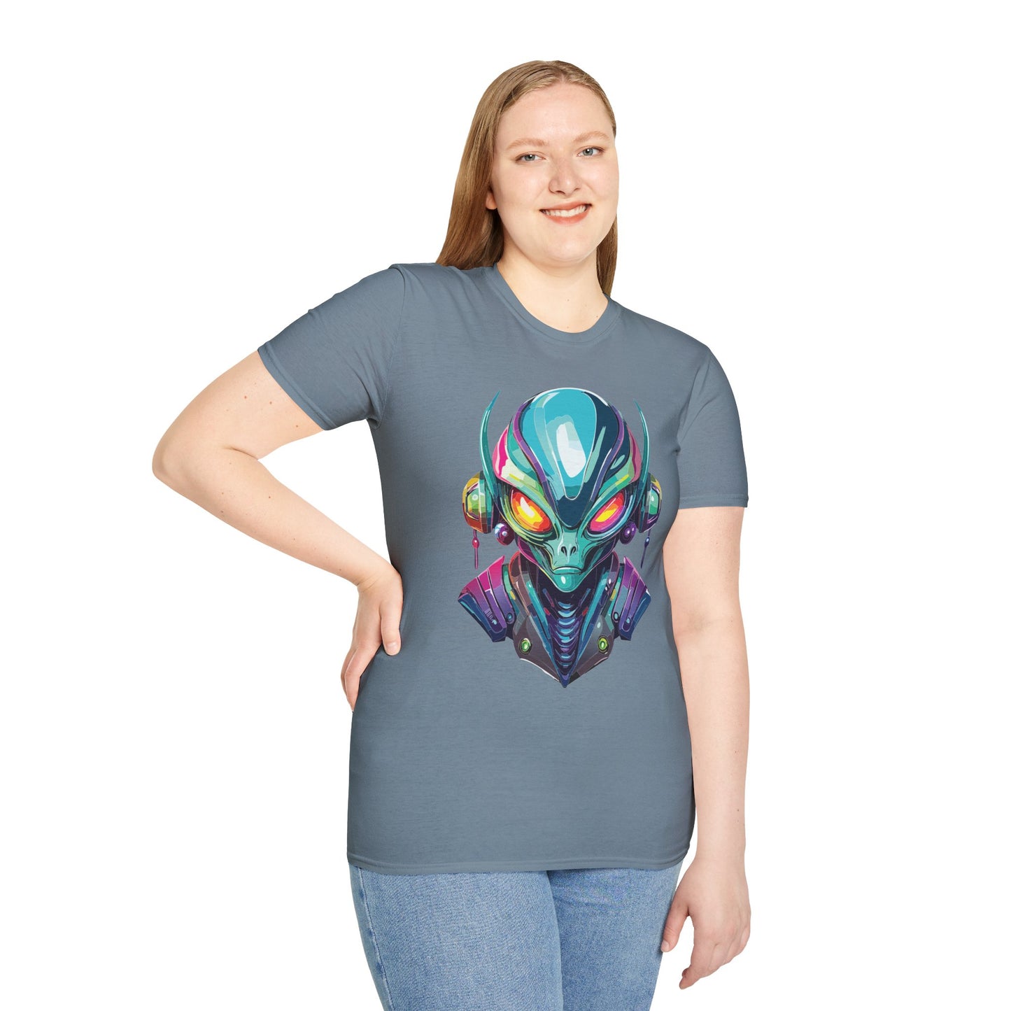 Alien Cosmos Unisex Cotton T Shirt With Alien Artwork Softstyle Ring Spun Cotton 64000