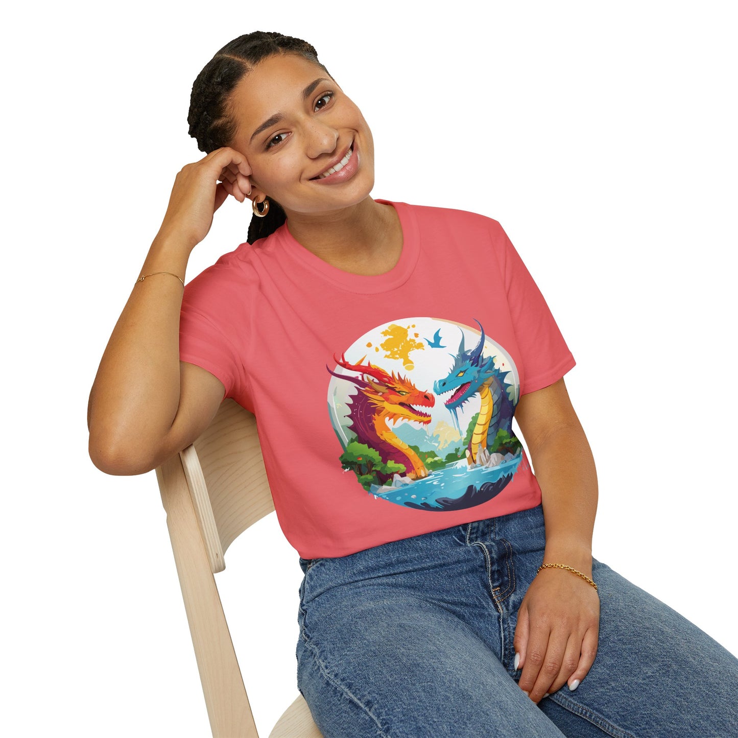 Dragon T Shirt Unisex Gildan Softstyle 64000 100 Percent Cotton Animal Print Tee Artwork