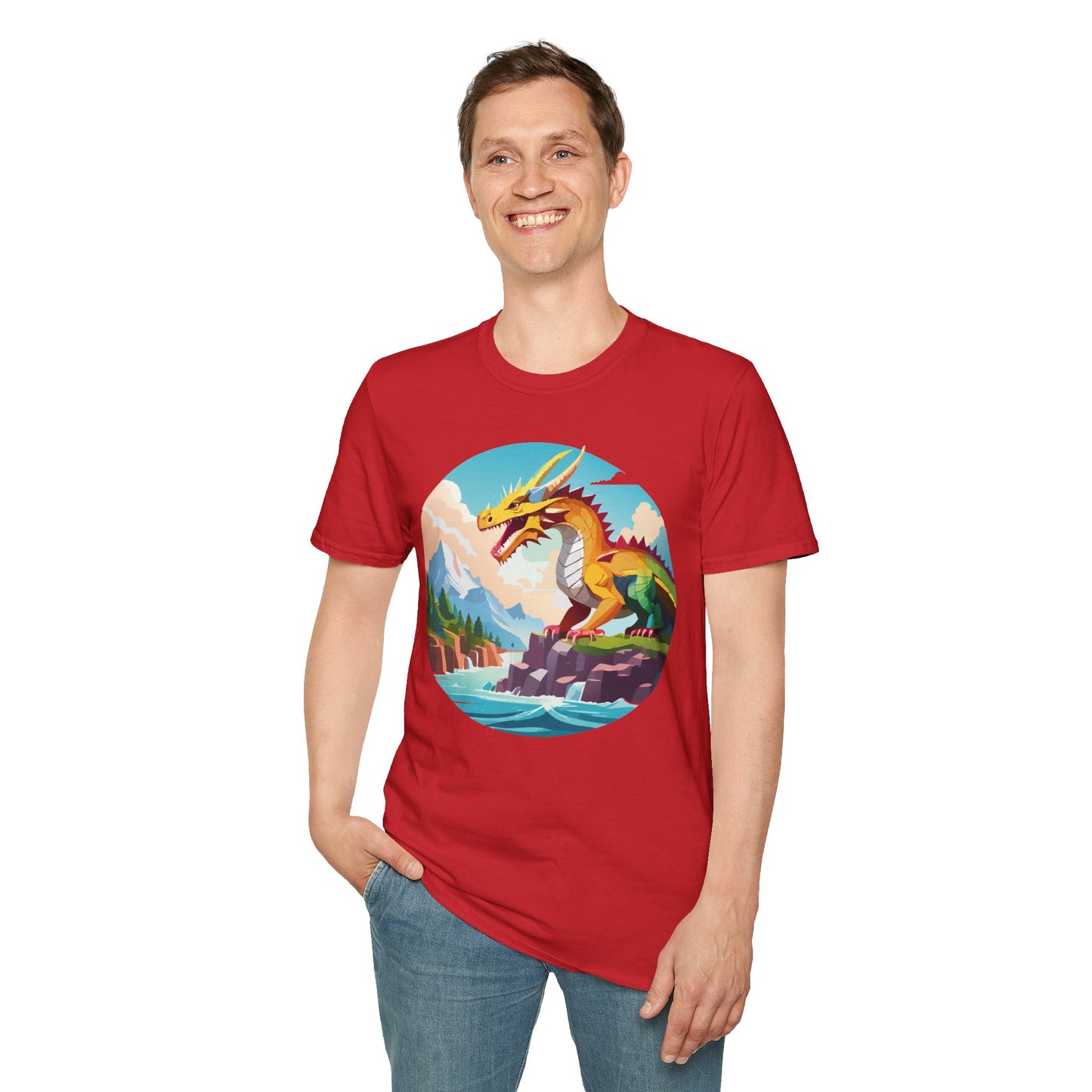 Dragon T Shirt Unisex Softstyle Cotton Tee With Colorful Animal Art Design For Everyday Wear