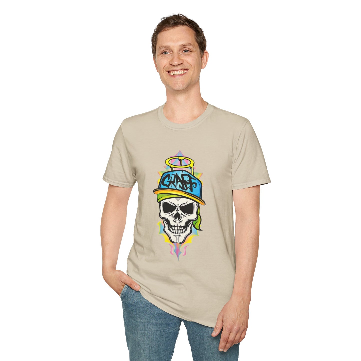 Unisex Skull Graphic Tee Shirt With Skeleton Design Softstyle 64000 100 Percent Ring Spun Cotton