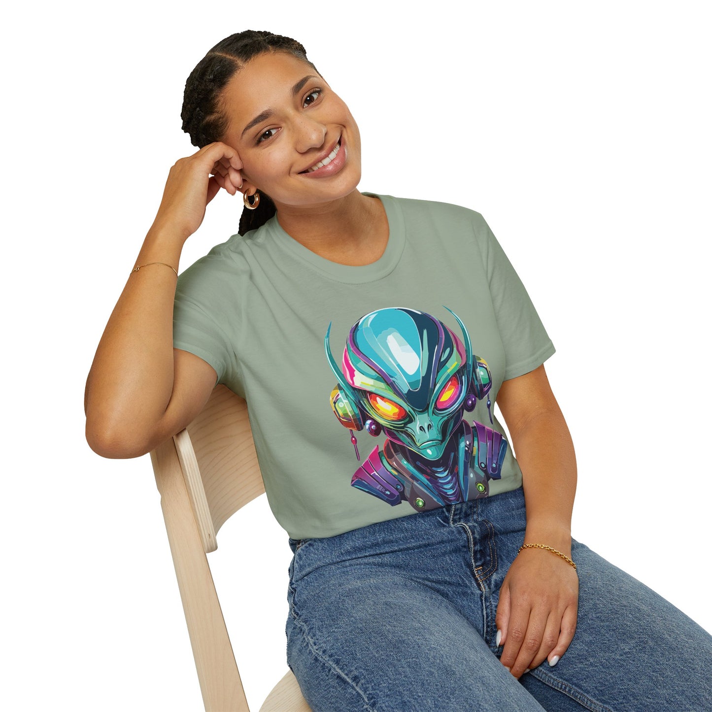 Alien Cosmos Unisex Cotton T Shirt With Alien Artwork Softstyle Ring Spun Cotton 64000
