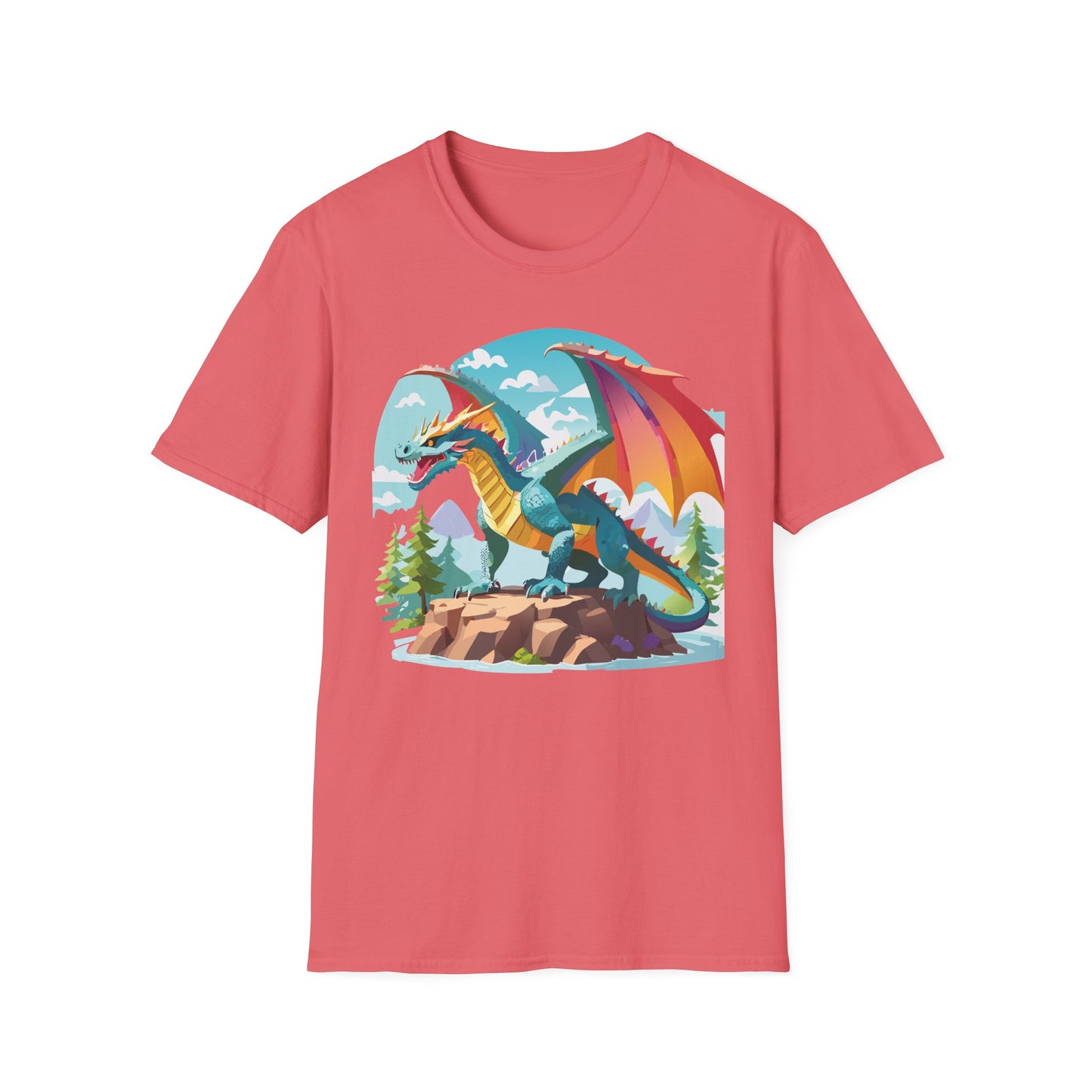 Dragon Graphic Tee Unisex Softstyle 100 Percent Ring Spun Cotton Animal Art Print Shirt