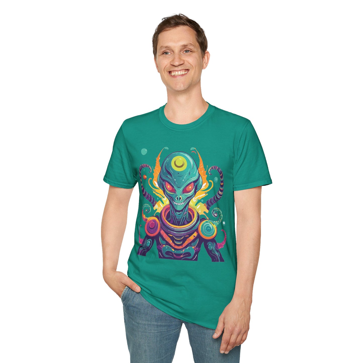 Alien Cosmos Unisex T Shirt With Aliens Design Gildan Softstyle 64000 Comfortable Lightweight Tee