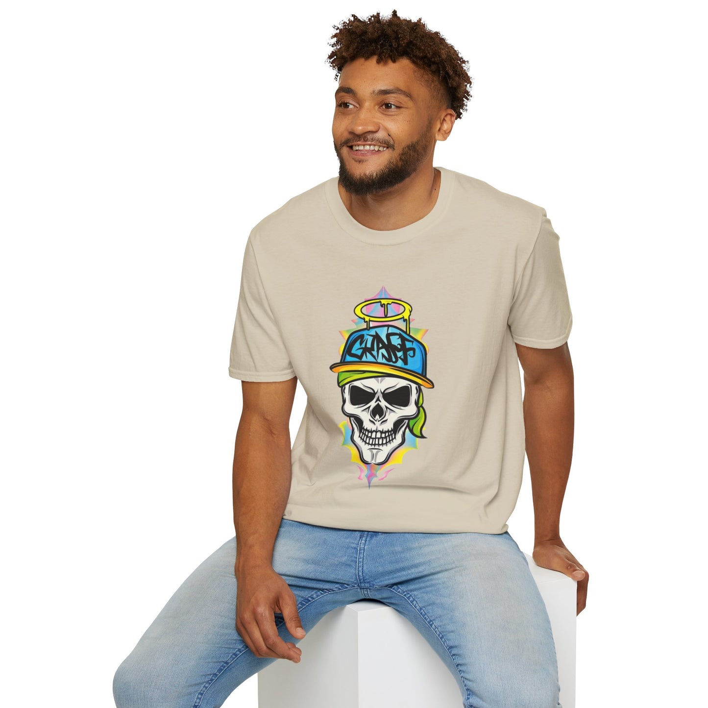 Unisex Skull Graphic Tee Shirt With Skeleton Design Softstyle 64000 100 Percent Ring Spun Cotton