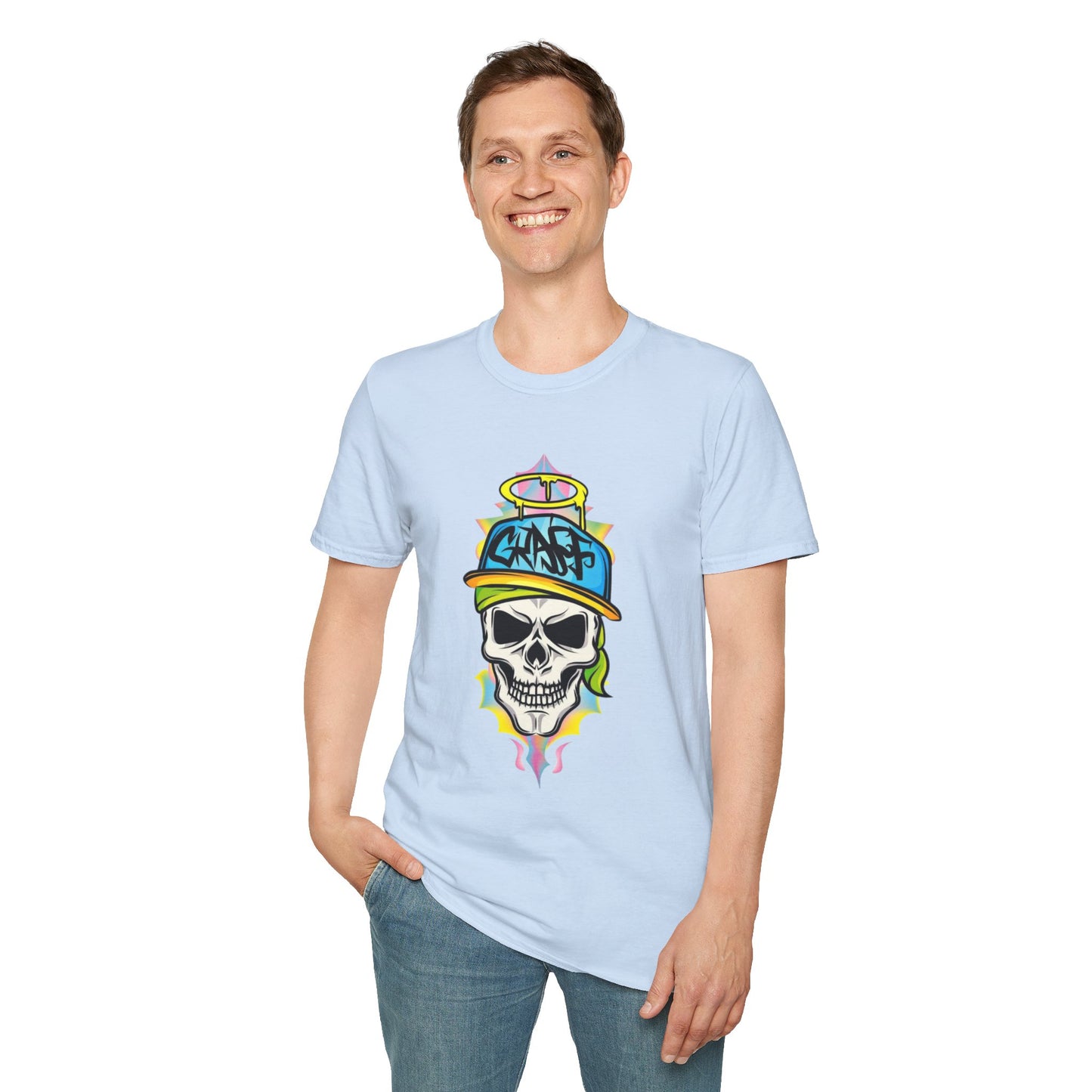 Unisex Skull Graphic Tee Shirt With Skeleton Design Softstyle 64000 100 Percent Ring Spun Cotton