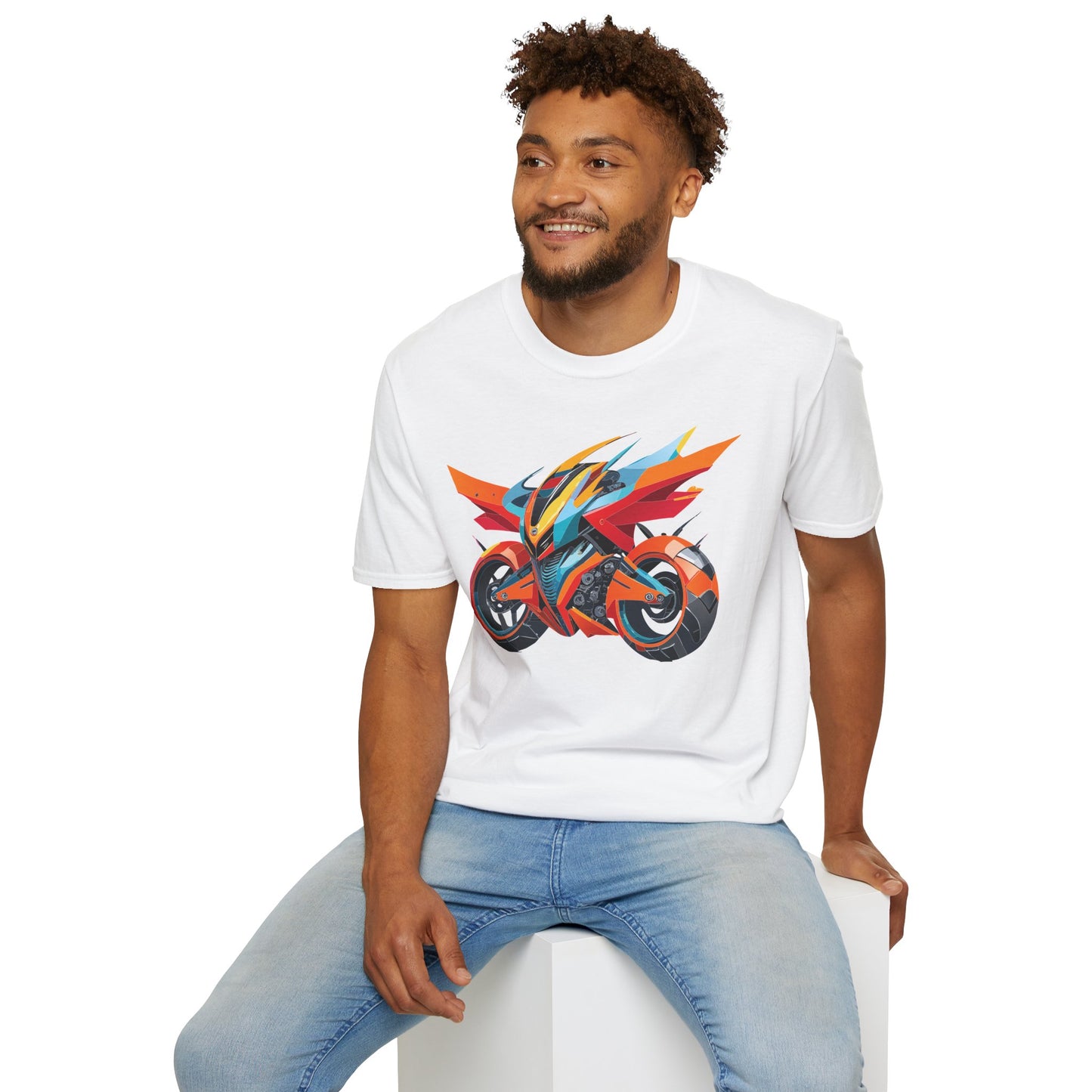 Unisex Bike T Shirt With Motorcycle Art Design Graphic Tee Softstyle 64000 Cotton