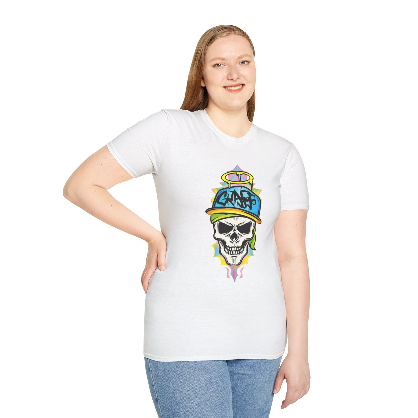 Unisex Skull Graphic Tee Shirt With Skeleton Design Softstyle 64000 100 Percent Ring Spun Cotton