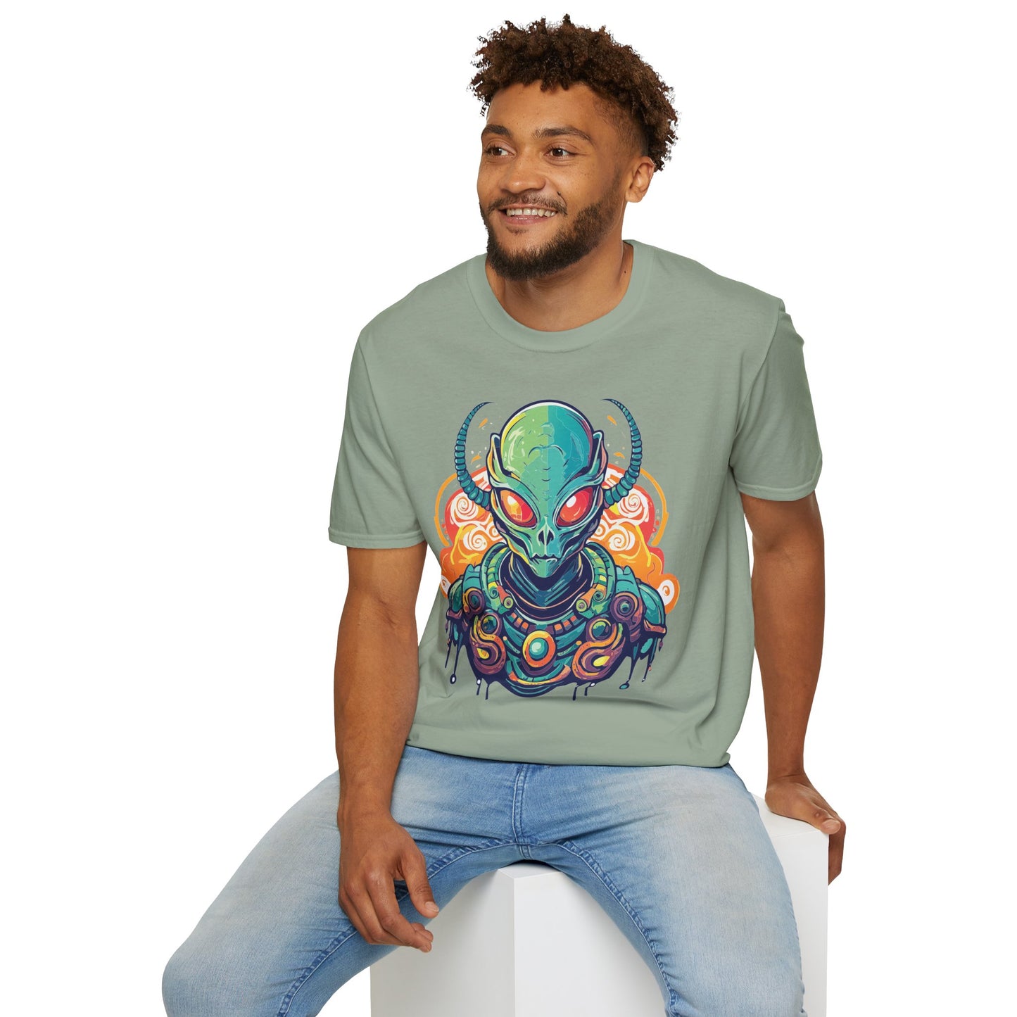 Cosmos Alien T Shirt Unisex Softstyle Cotton Tee With Space Artwork Graphic Design